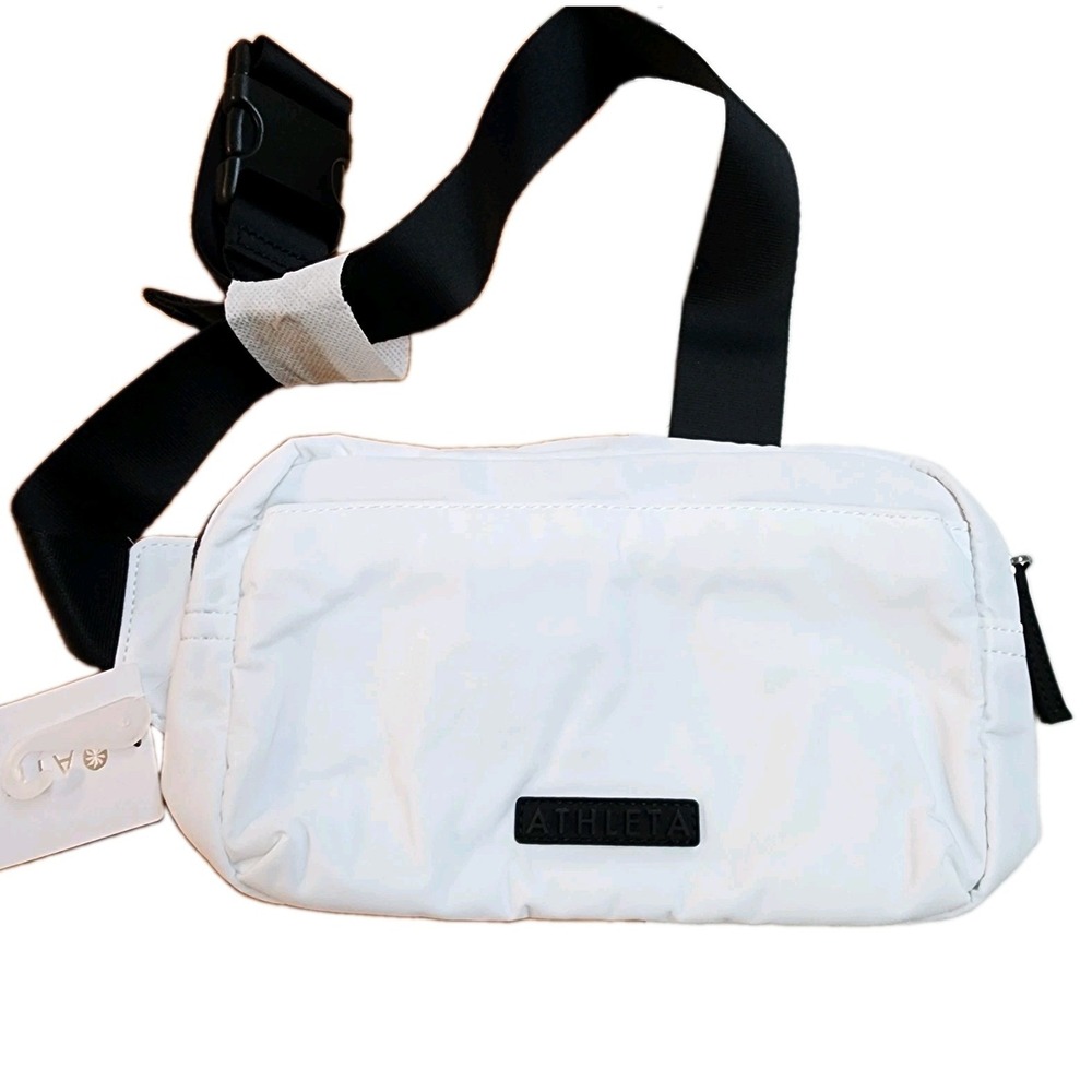 Athleta All About Large Crossbody Belt Bag White Black Fannie Pack Gorpcore NWT